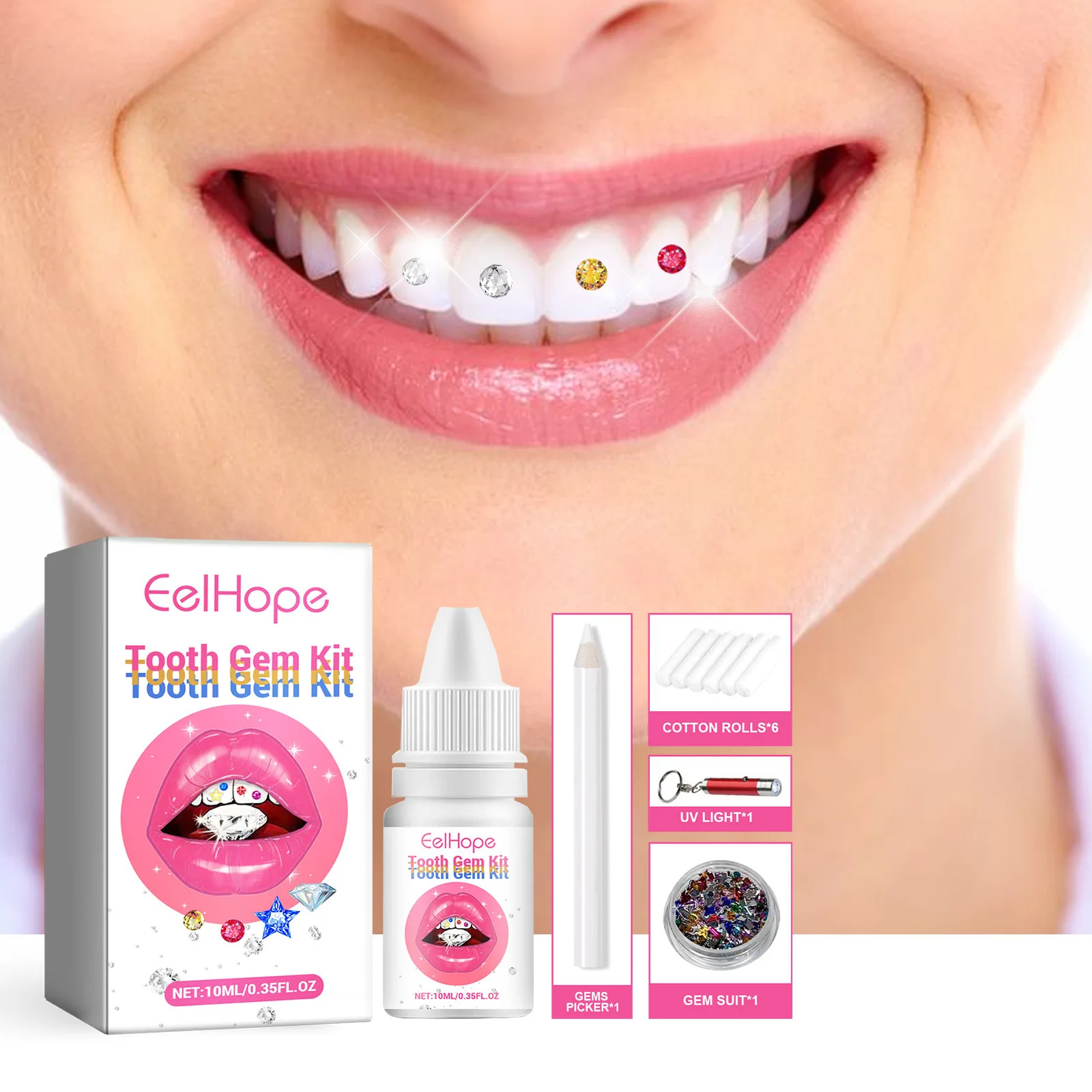Teeth Whitening Kit With Light - Tooth Jewelry Kit DIY Clear Precious